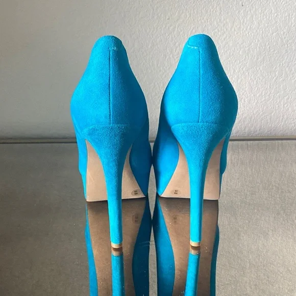 Bright Teal Platform High Heels - Women's Pumps - Picture 5 of 12